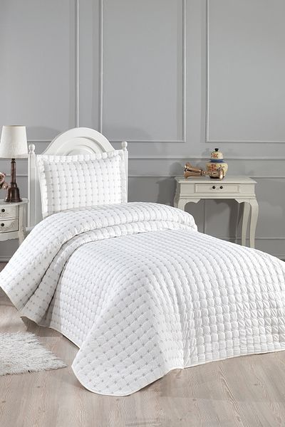 Çeyiz Diyarı Yıldız Single Quilted Bedspread Cream