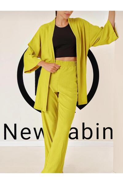 NewCabin Kimono și țesătură lycra de vară măsline - Set pantaloni Wrap de sezon nou