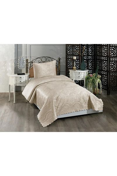 Çeyiz Diyarı Crema cuvertura de pat Velica Single Velvet