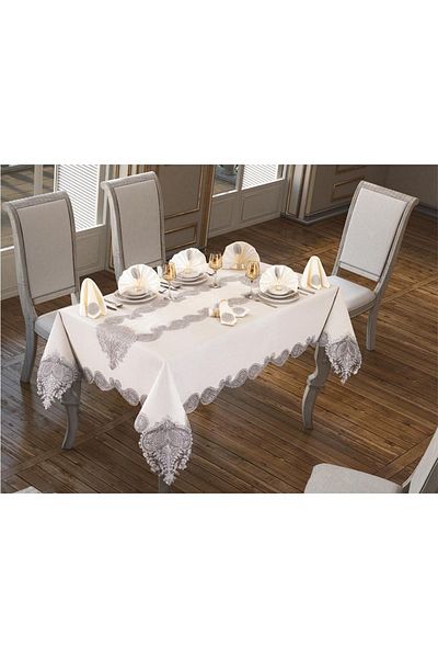 Çeyiz Diyarı Fata de Masa Verna 160x260 Cm 26 Bucati Argintiu Crem