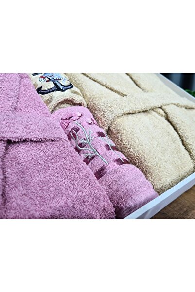Çeyiz Diyarı Dowry Family Bathrobe Set 4 Pieces Dried Rose Cappucino