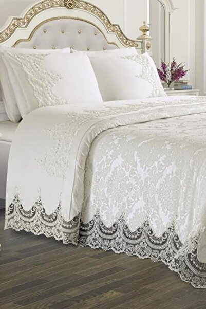 Çeyiz Diyarı Fransız Güpürlü Çeyizlik Gelin Seti Arus 7 Parça Krem