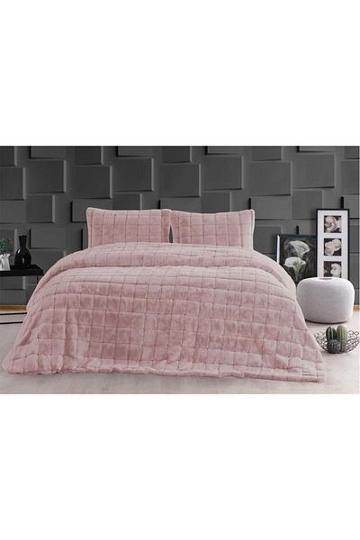 Çeyiz Diyarı Velina Plush Double Bedspread Powder