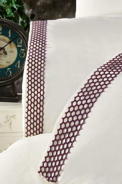 Çeyiz Diyarı Set cuvertură dublă Tomira Lace 6 Bucuri Crem Prune