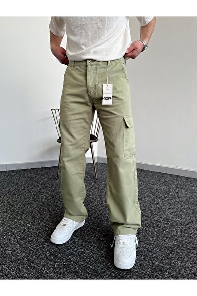 ketench Ανδρικό παντελόνι Cargo Pocket Gabardine Baggy-Water Green (E1001)