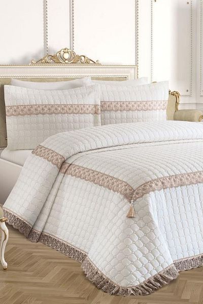 Çeyiz Diyarı Roza Double Quilted Bedspread Cream Beige