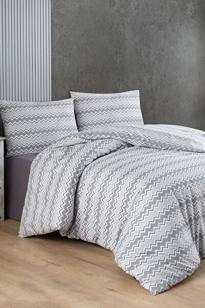 Çeyiz Diyarı طقم غطاء لحاف مزدوج متعرج رمادي