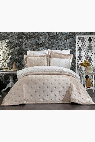 Çeyiz Diyarı Valeria Lux Embroidered Dowry Package 9 Pieces Cappucino