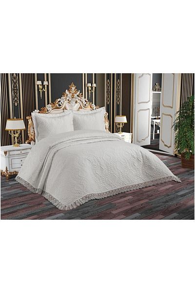 Çeyiz Diyarı Pera Lace Quilted Ultrasonic Double Bedspread Cream