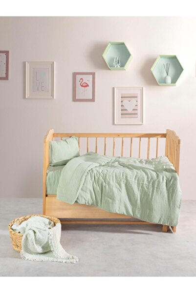 MYLASA HOME 100% Natural Cotton Green Baby Duvet Cover Set with Muslin Bag Gi...