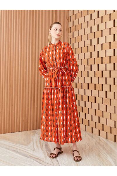 LC Waikiki Dámské šaty s dlouhým rukávem Lcw Modest s límečkem