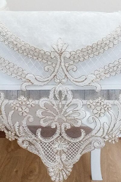 Çeyiz Diyarı French Laced Orchid Velvet Living Room Set 5 Pieces Cream Gold