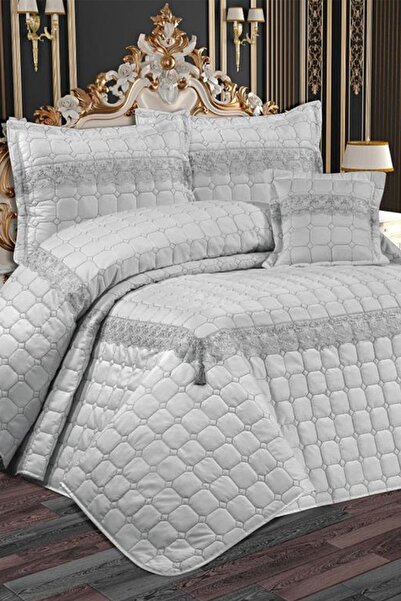 Çeyiz Diyarı Tuba Double Quilted Bedspread Gray