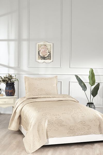 Çeyiz Diyarı Lale Single 2 Piece Bedspread Cappucino