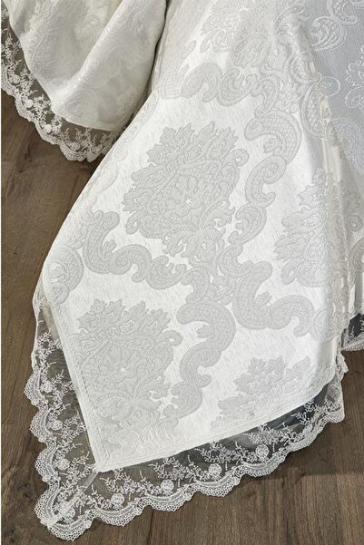 Çeyiz Diyarı Fransız Dantelli Elani Yatak Örtüsü Krem