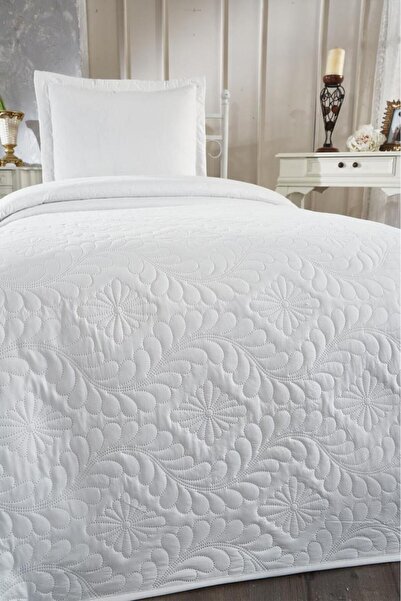 Çeyiz Diyarı Ultrasonik Kapitoneli Tek Kişilik Yatak Örtüsü Krem