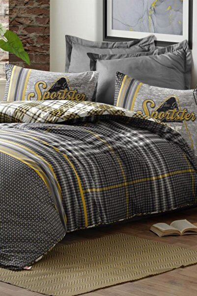 Çeyiz Diyarı طقم غطاء لحاف مزدوج ذهبي Sarmaşık رمادي