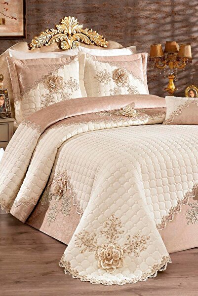 Çeyiz Diyarı مفرش سرير المهر Gülperi كريم كابتشينو