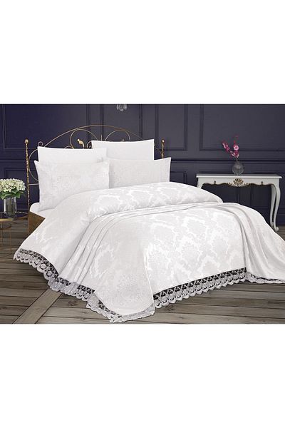 Çeyiz Diyarı French Lace Kure 3 Piece Bedspread Cream