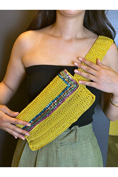Gönülden Tasarım Geantă crossbody tricotată manual cu paiete - Dimensiune reg...