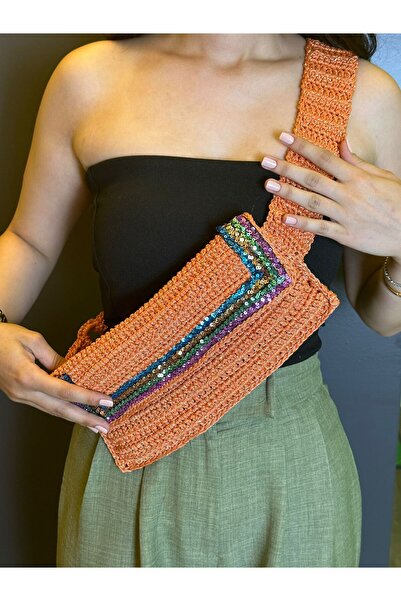 Gönülden Tasarım Geantă crossbody tricotată manual cu paiete - Dimensiune reg...