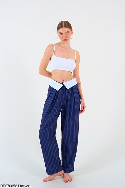 Liora Navy Blue Special Design Striped Women's Trousers