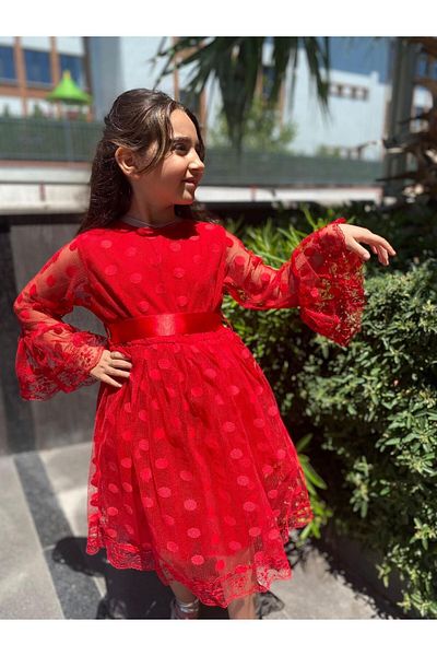 PL Red Polka Dot Children's Evening Dress - Comfortable and Stylish