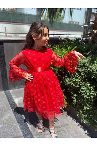 PL Red Polka Dot Children's Evening Dress - Comfortable and Stylish