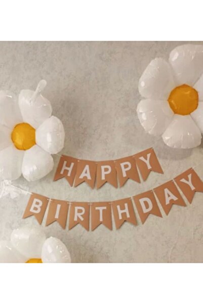 Çemrek Süs Parti لافتة عيد ميلاد سعيد بيضاء على ورق الكرافت ومجموعة من 3 بالو...