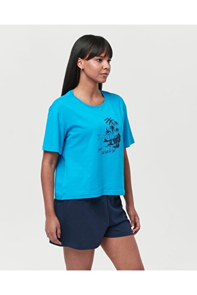 YHGTEKSTİL Set de pijamale cu pantaloni scurți din bumbac imprimat pentru femei - cu mânecă scurtă