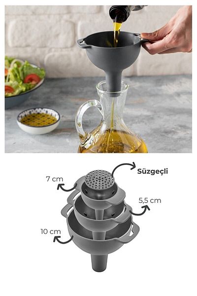 Alamut Home Funnel Set with Strainer - 3 Different Size Funnel Triple Funnel Set