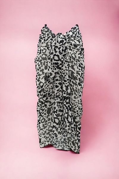 pistore Black and White Leopard Print Long Pareo Chiffon Women's Beach Dress New Season