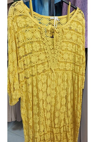 AKŞEN GİYİM BÜYÜK BEDEN ASTARLI TAMAMI İTHAL DANTEL KUMAŞ UZUN KATLAMALI KOLLU BOYU 100 CM STANDART ELBİSE