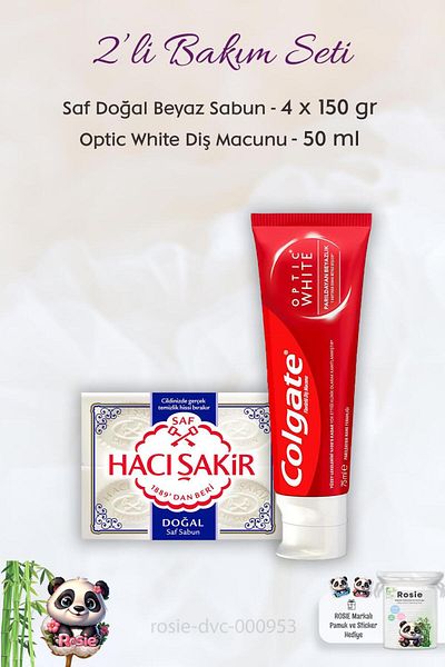 Colgate Optic White 50 ml - Shimmering Whiteness, H. Şakir Pure Natural Soap 4 x 150 gr and ROSIE