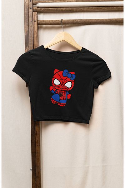 Fuddy Moda Crop Top fetita cu imprimeu Hello Kitty Spider - imprimeu film cu dungi