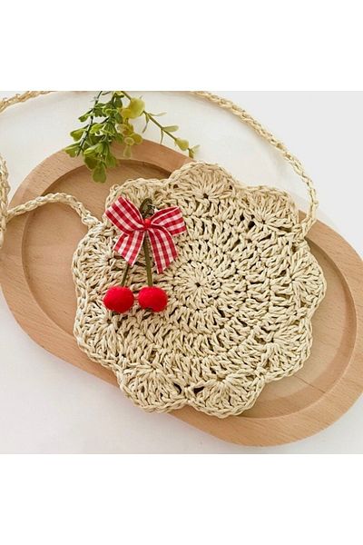 By G Tasarım Straw Color Cherry Children's Bag (With Buckle Gift)