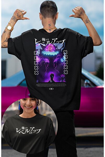 Fuddy Moda V3 Solo Leveling EX5 Unisex Anime Štampano Oversize kroj T-shirt