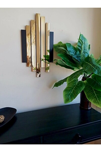 Genel Markalar Siyah Mdf Üzeri Aynalı Pleksi Asimetrik Tablo Siyah Gold