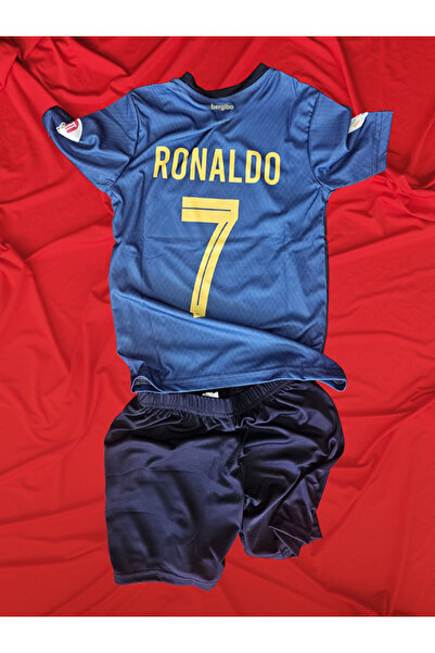 bergibo RONALDO 7 ALT ÜST T-SHIRT ŞORT ÇOCUK TAKIM MAVİ FORMA AL NASR