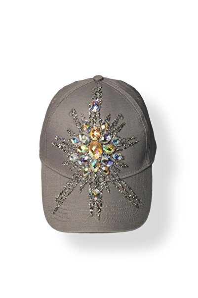 Senbeno Design El Boyama Glıtter Detaylı Taşlı Özgün Tasarım %100 Pamuk Gri K...