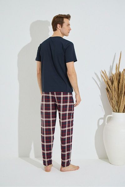 makkash 100% Cotton Leader εμπριμέ κοντό μανίκι Navy Blue - Σετ ανδρικές πιτζάμες καρό
