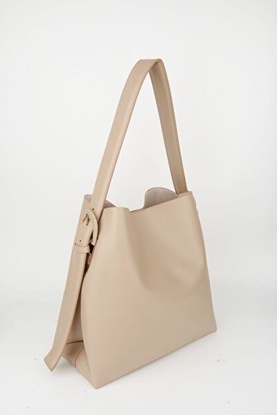 Çanta Park Respected Mink Suede Soft Leather Large Size Shopper Bag with Snap Fasteners and Zippered Inner Compartment