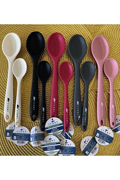 IVORY Efulimmm Silikon Isıya Dayanıklı Yanmaz Yapışmaz 2'li Kaşık Seti