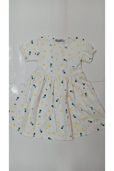 Alme Papatya desenli yazlık pamuklu penyeden kız çocuk elbise