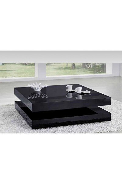 LUXURY VİLLA Luxury Komple Siyah Camlı Orta Sehpa 80x80 Yükseklik 35