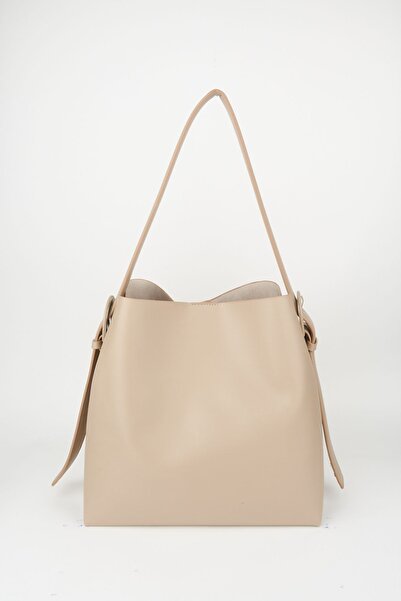 Çanta Park Respected Mink Suede Soft Leather Large Size Shopper Bag with Snap Fasteners and Zippered Inner Compartment