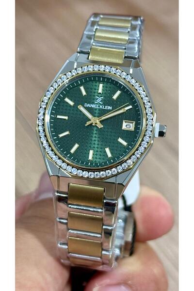 Daniel Klein Background Green Brand Women's Wristwatch with Calendar