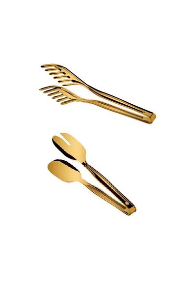 Pinkev 2 Piece Titanium Gold Plated Stainless Steel Tongs Service Set