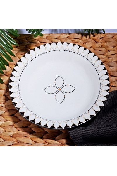 Pinkev Black Drops 6-Person 19cm Ceramic Pit Dinner Plate Plate Set