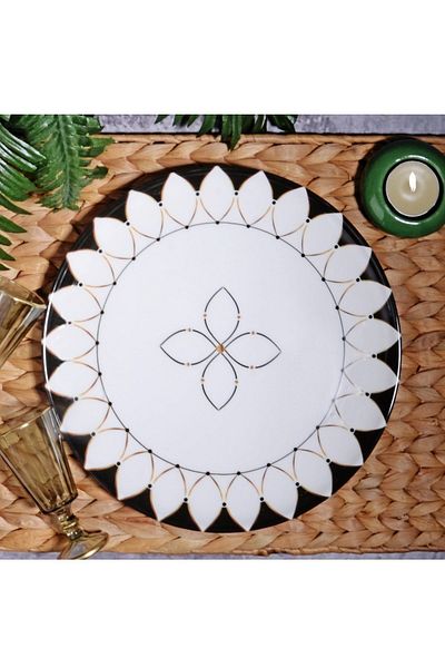 Pinkev Black Drops 26cm Ceramic Serving Plate Set for 6 Persons